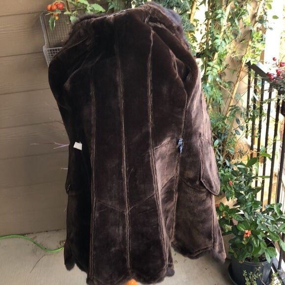 Vintage British Knoles & Carter Chocolate Suede, Fur Trim/Collar Faux Fur Lining - Picture 14 of 15
